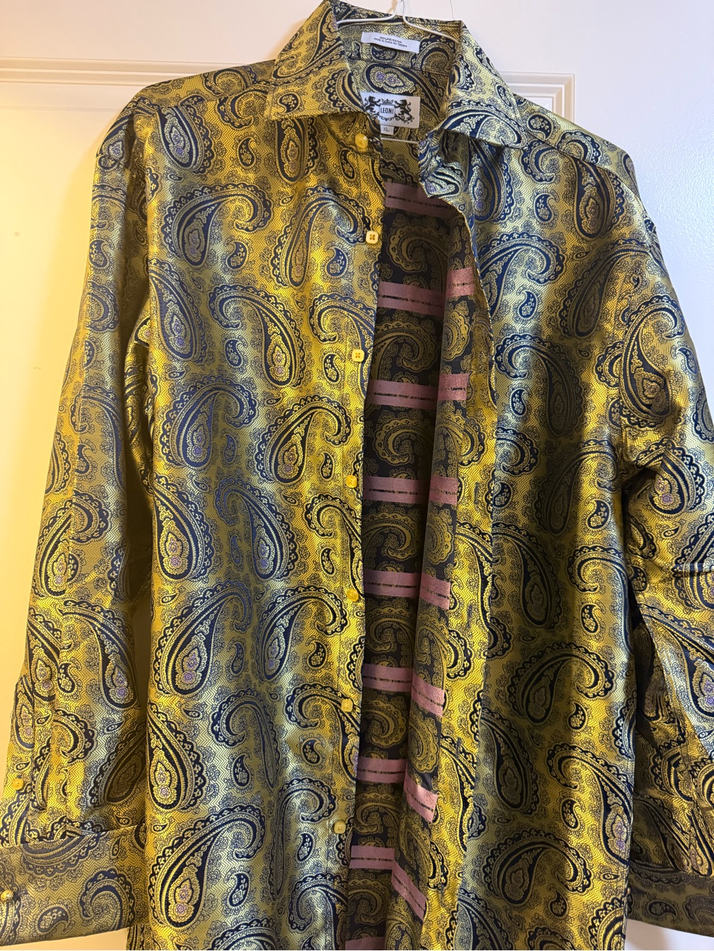 Leoni Men Yellow  Navy Paisley Shirt Xl